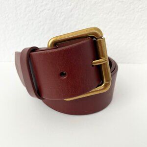 J.Crew Belt Men 34 Classic Brown Leather Brass Gold Buckle CL548 Casual Reddish